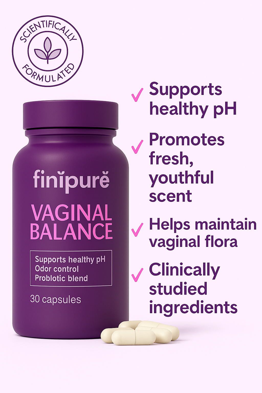 Finipuré Vaginal Balance – Probiotic & pH Support Capsules
